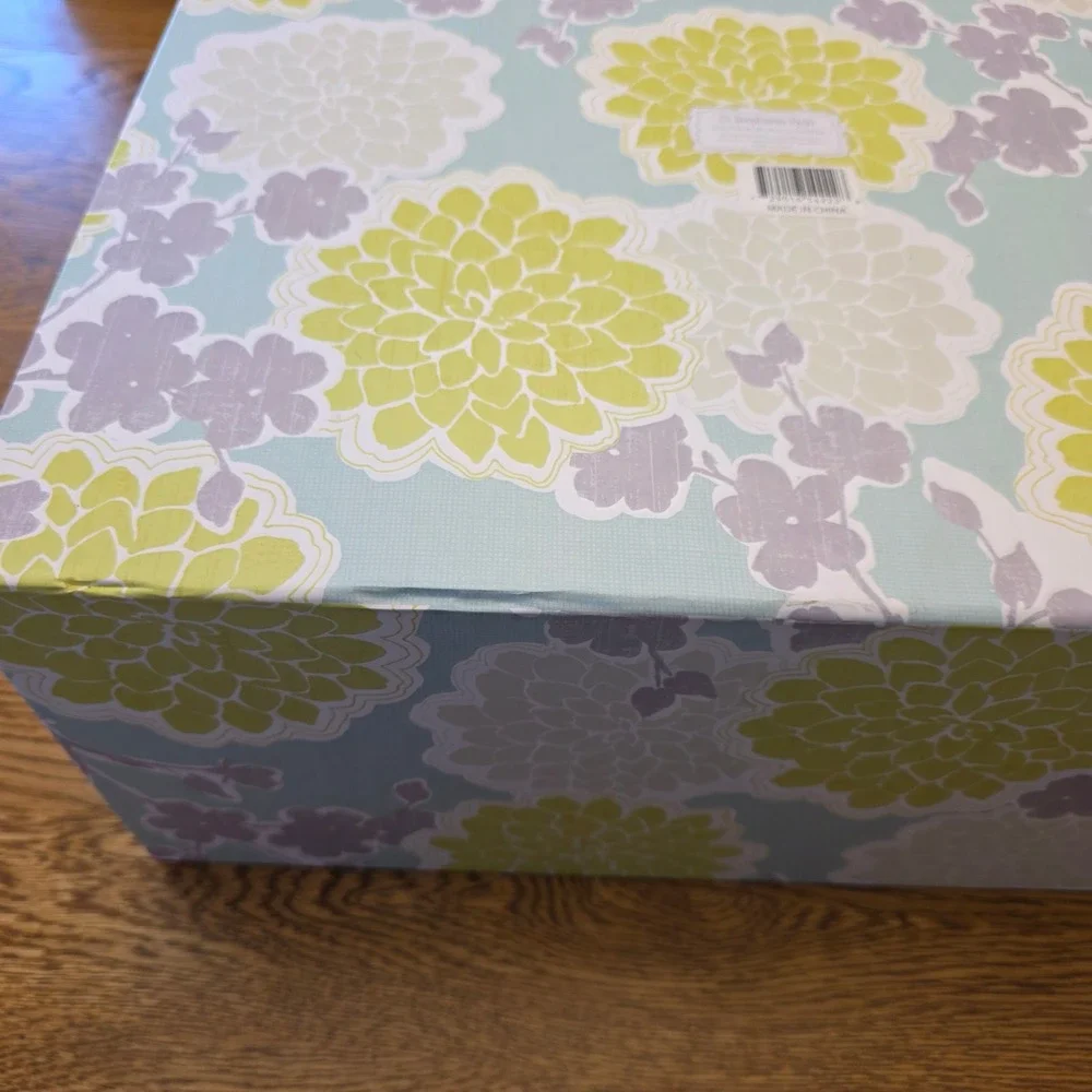 Decorative Storage Box Yellow Gray‎ Floral Pattern Hinged Lid Keepsake Organizer